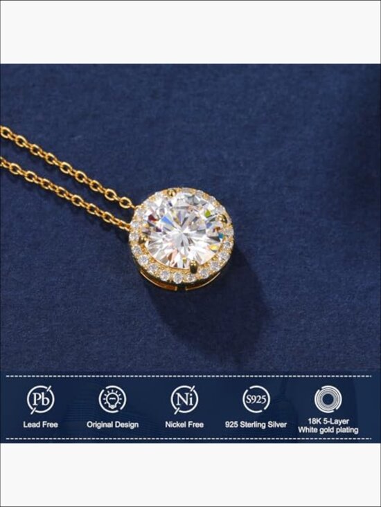 s-l400.jpg Moissanite Halo Pendant Necklace, D Color VVS1, Sterling Silver, 18K Gold